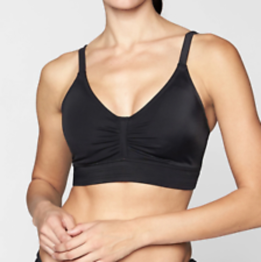 Athleta Black Ruched Stitch Front Ballet Style Bikini Top 34 B C